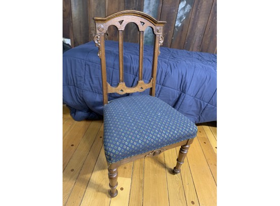 Vintage Blue Upholstered  Side  Chair With Casters