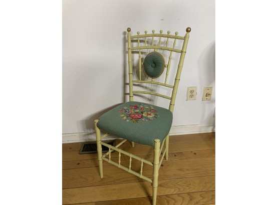 Vintage Painted Bamboo Needlepoint Seat Chair