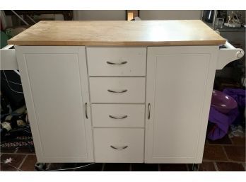 White  Kitchen Island With Butcher Top