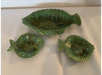 3 Green Glaze Fish Plates