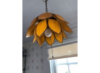 Vintage Mid Century Hanging Swag Lamp Orange Tulip Plastic Petal Pendant