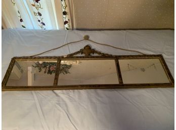 Antique 3 Panel Etched Wood Floral Mirror