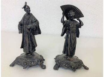 Pair Of  SMALL PAIR OF WMFB METAL FIGURES OF JAPANESE DANCERS- 4 12'Tall
