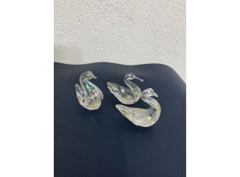 3 Carnival Glass Swans