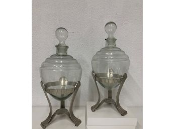 Pair Of Apothecary Bottle Jars With Stands