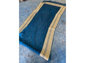Blue Silk Chiffon Fabric-Blue With Gold Border