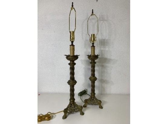 Pair Of Brass Lamps 32'