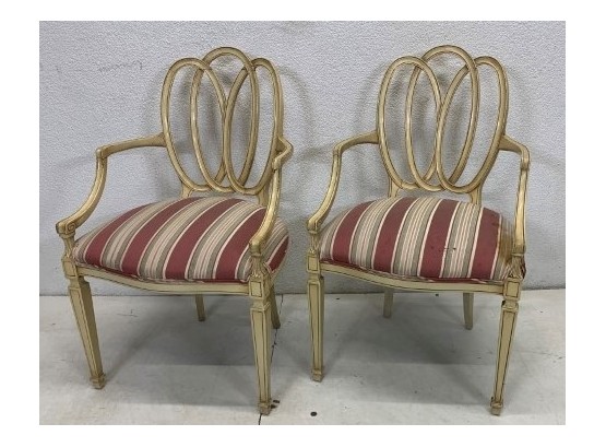 Pair Of 1950s Vintage French Provincial Triple Oval Pretzel Back Chairs