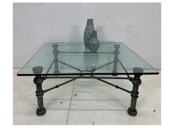 Square Glass Top Coffee Table With Metal Base