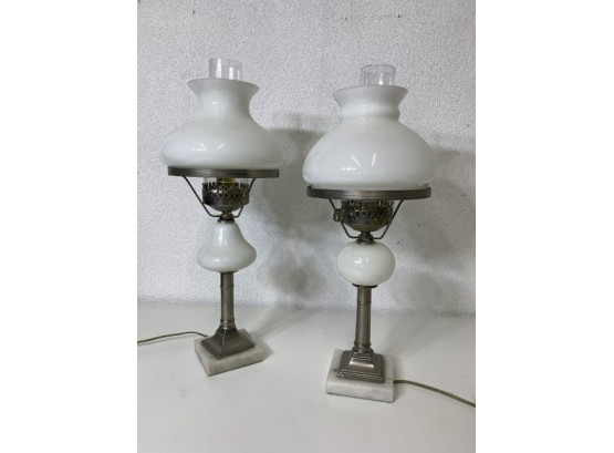 Pair Of Milk Glass Lamps-20'
