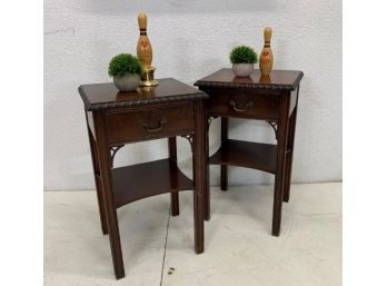 Pair Of Vintage Mahogany Side Table With One Drawer