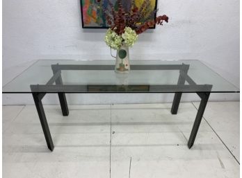 Adarsh  Modern Polished  Steel And Thick Glass-Top Dining Table