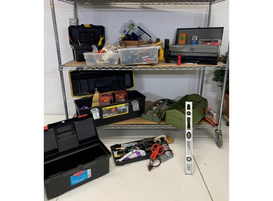 Shelf Lot Of Tools And Tool Boxes