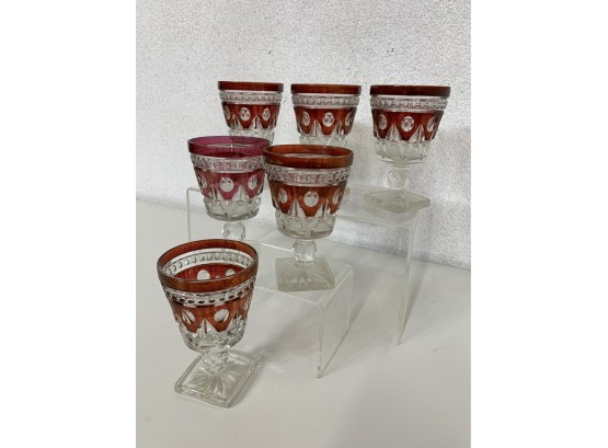 6 Vintage Goblets Parkline Ruby Flash By Indiana Colony Glass -4 1/2'