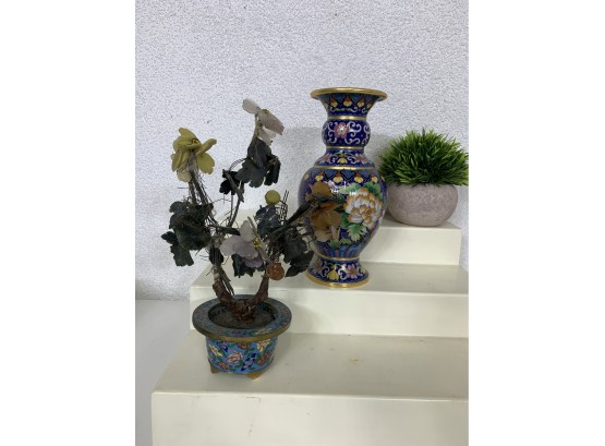 Cloisonne Vase &  Flower Tree Cloisonne Enamel Pot
