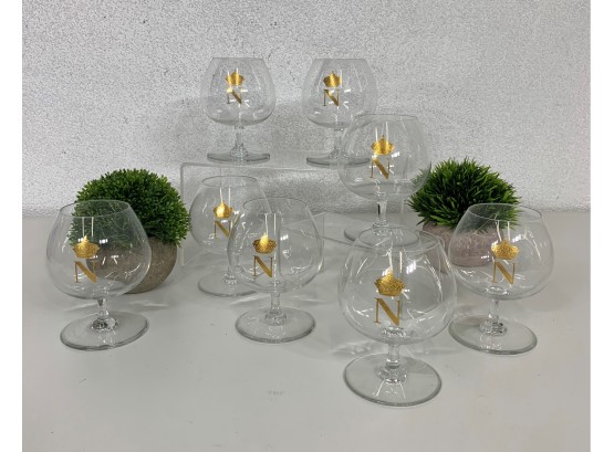 Set Of 9  Baccarat Glass Napoleon Gold Brandy Cognac Glass