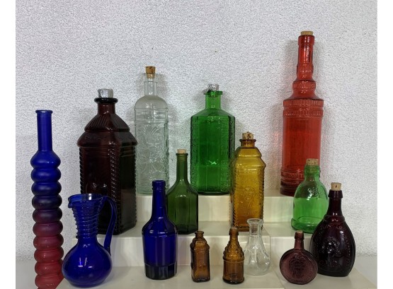 Group Lot Of Vintage Color Bottles