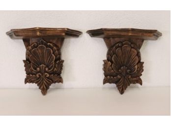 Pair Of Carved Wood Wall Shelfs
