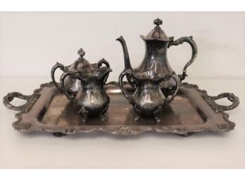 Antique Quadruple Silver-plated 5pc Tea Set