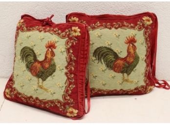 Pair Of Needlepoint Pillows -Roosters 16x16'