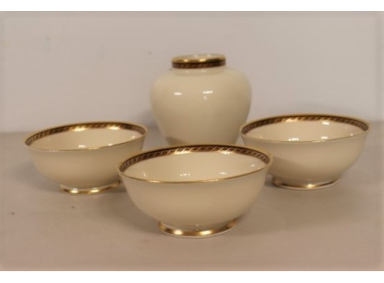 Lenox Vase And 3 Bowl With Black & Gold Trim