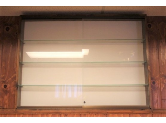Vintage 3 Glass Shelf Display Case With Slicing Glass Doors