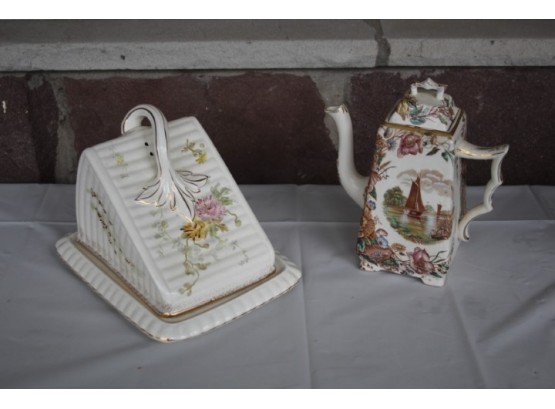 English Covered Cheese Dish And Tea Pot