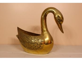 Vintage Brass Planter, Solid Brass Ornate Swan Planter, LARGE