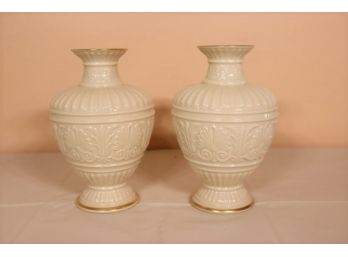 Pair Of Vintage Porcelain Vase Marked Lenox Cream -9 1/2'Tall