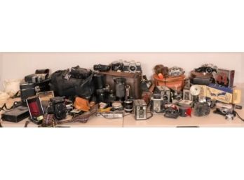 Collection Of Vintage Cameras And Lens And Case