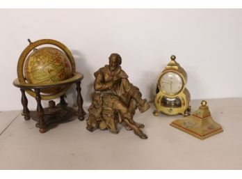 Small Table Globe, Metal Statue, Vtg SCHATZ & SOHNE Germany  Barock  400 Day Clock
