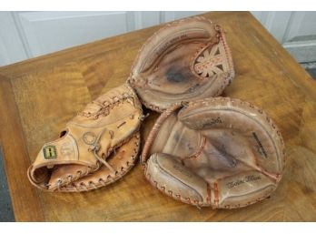2 Vintage Catcher Mitts & Baseball Glove