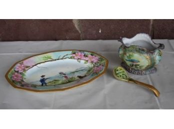 Vintage Hutschenreuther Germany Sylvia Platter And Sugar Bowl With Spoon