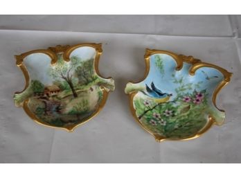 Pair Of Signed J.P France Hand Painting Wall Hanging Dish