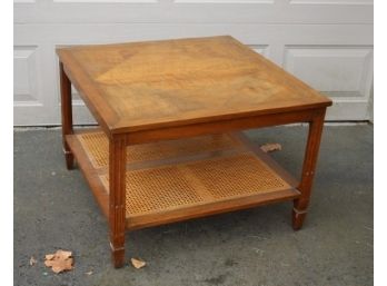 Vintage Mid Century Modern 2 Tier  & Cane Shelf Baker Coffee Table