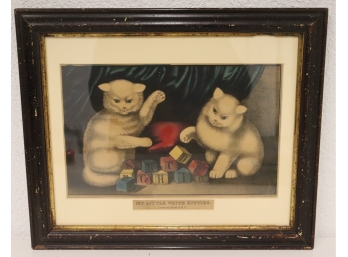 Single Framed Print ' My Three White Kitties Lithograph ABCs'