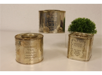 3 Department 56 SILVER PLATED English Square & Round  Tin Containers