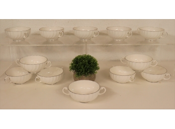 Set Of 12 Royal Worcester Gold Chantilly White And Silver Rim Soup Bowls