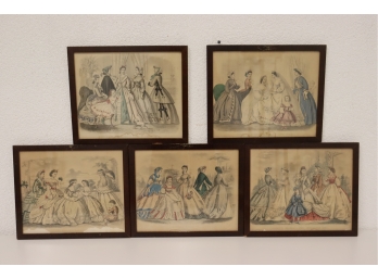 Five (5) Godey's Fashion Of The Month Prints