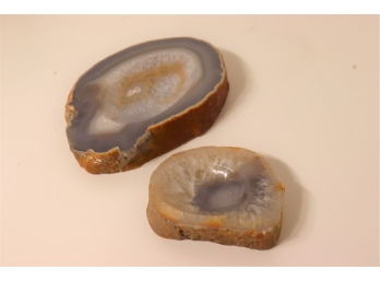 Pair Of Ashtray Gemstone Geode Tobacciana Polished Natural Stone