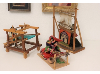 3 Figures Weaving Using A Traditional Hand Loom