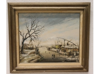 Framed Artwork Of The Town People Skating