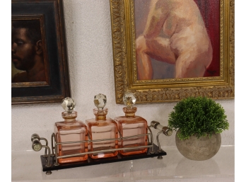 Vintage Perfume Bottles Set On A Stand