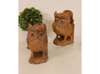 Pair Of Wooden Craved Owl Bookends 9'H