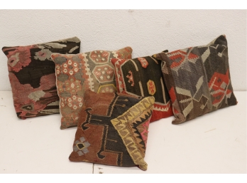 Group Lot Of Vintage Rug Woven Pillows