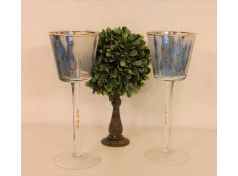 Pair Of Goebel Gustav Klimt Glass Candle Holder -12'H