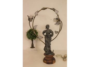 Vintage Germany Metal Female Holding A Basket  Figure Lamp