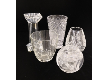 Group Lot Of Crystal Vases And Candlestick