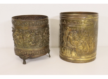 Two (2) Vintage Brass Waste Baskets 12'H & 11'H