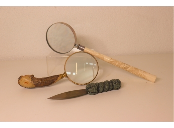 Two (2) Vintage Magnifying Glass & Letter Opener